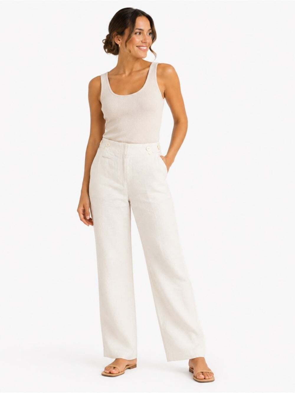Alfred Sung White Straight Leg Pants Cotton Blend Summer Coastal Chic Size 8